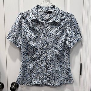 Willi Smith Women’s White Multicolor Polka Dot Short Sleeve Pleated Front Top MD